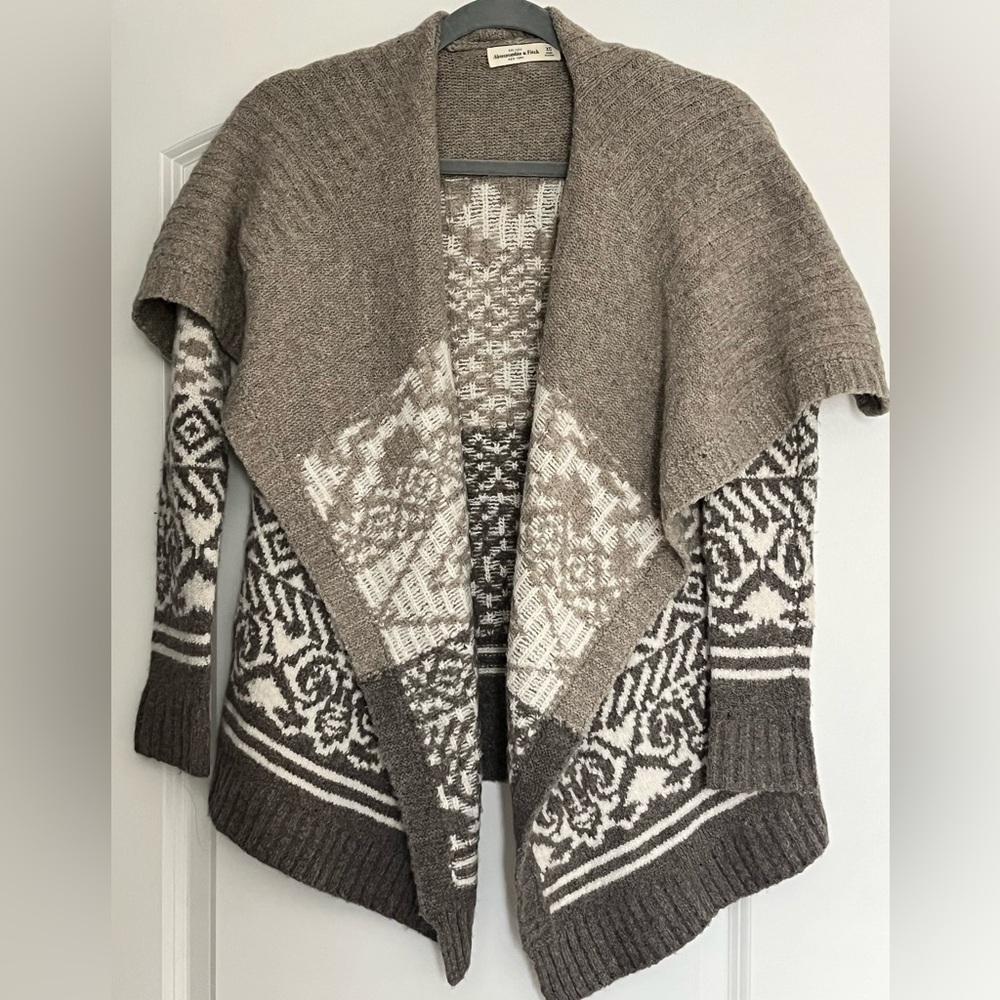 Abercrombie & Fitch Aztec Oversized Open Front Cardigan Wool Blend Soft Cozy XS